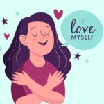 graphic of a woman hugging herself.