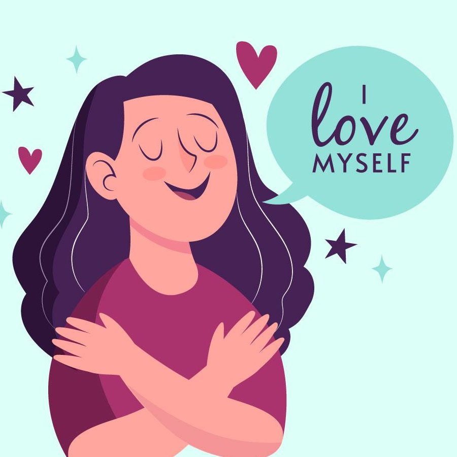 graphic of a woman hugging herself.